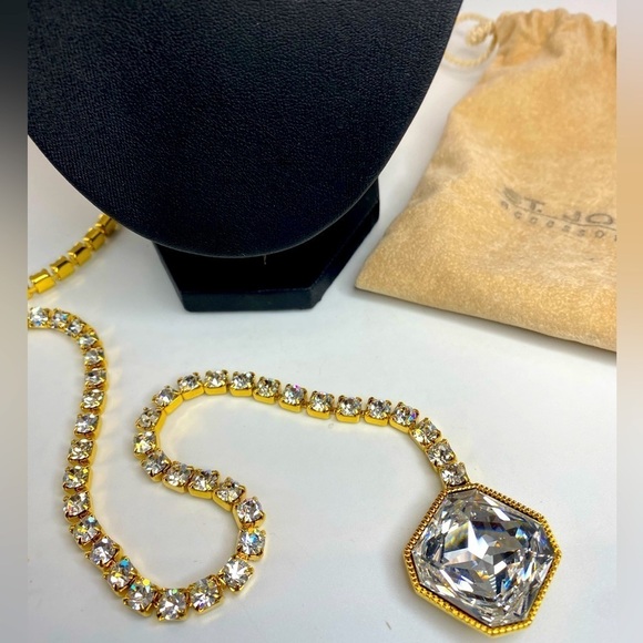 VINTAGE 1990's St. John Large Rhinestone Tiers Choker and Back Drop Necklace NWT - Picture 5 of 7